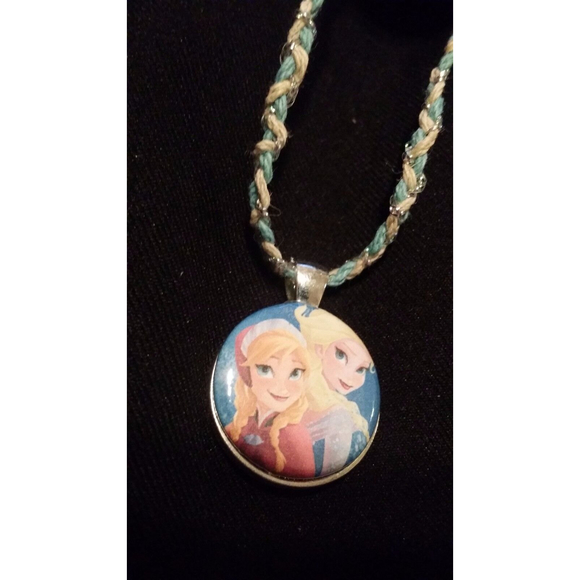 Elsa & Anna Frozen Pendant & Blue/White Cord Choker Necklace, 23 inches - Picture 2 of 6
